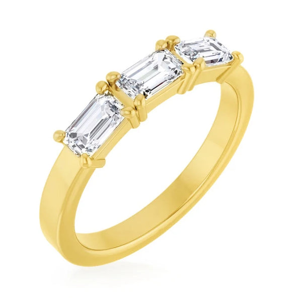 Emerald Cut East-West 3 Stone Diamond Band in yellow gold