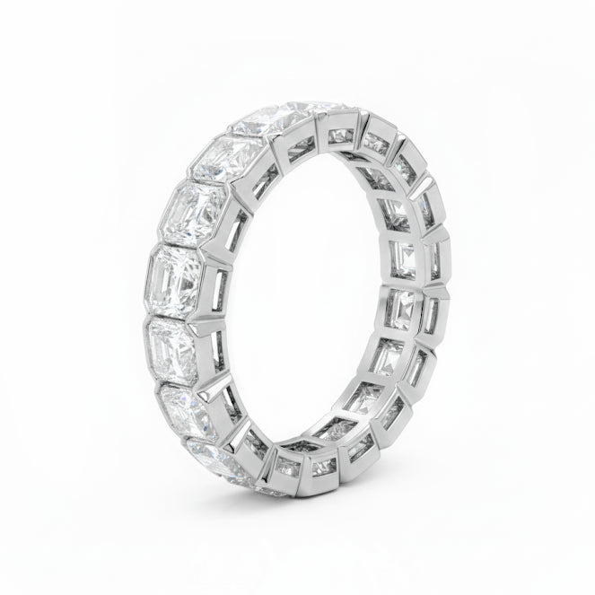 Half Bezel Set Eternity Band Asscher Cut (Square Emerald) in white gold side profile
