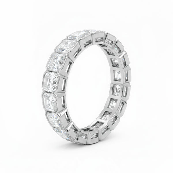 Half Bezel Set Eternity Band Asscher Cut (Square Emerald) in white gold side profile
