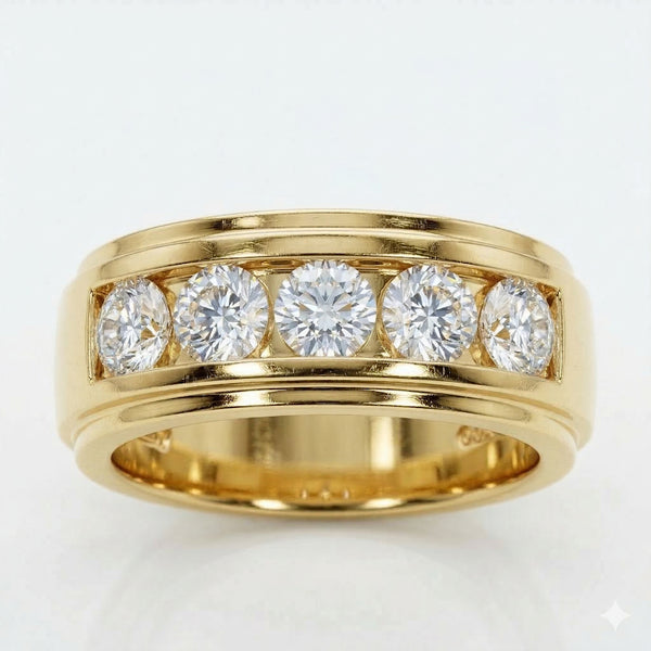 2.50 Ctw Men's 5-Stone Diamond Ring Channel Set F, VS1 All GIA 9mm Width