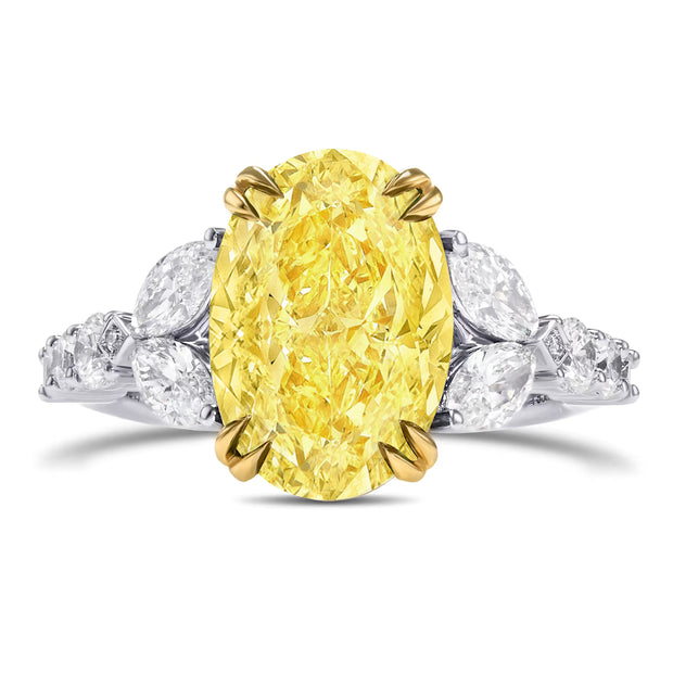 2.90 Ctw Canary Fancy Light Yellow Oval Cut with Marquise & Round Diamond Ring VS1 GIA