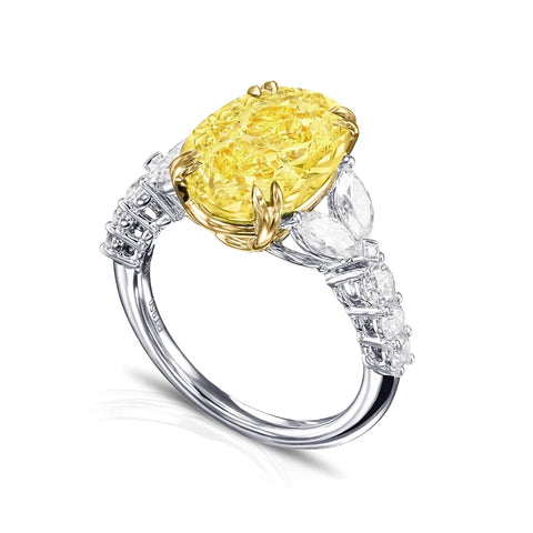 2.90 Ctw Canary Fancy Light Yellow Oval Cut with Marquise & Round Diamond Ring VS1 GIA