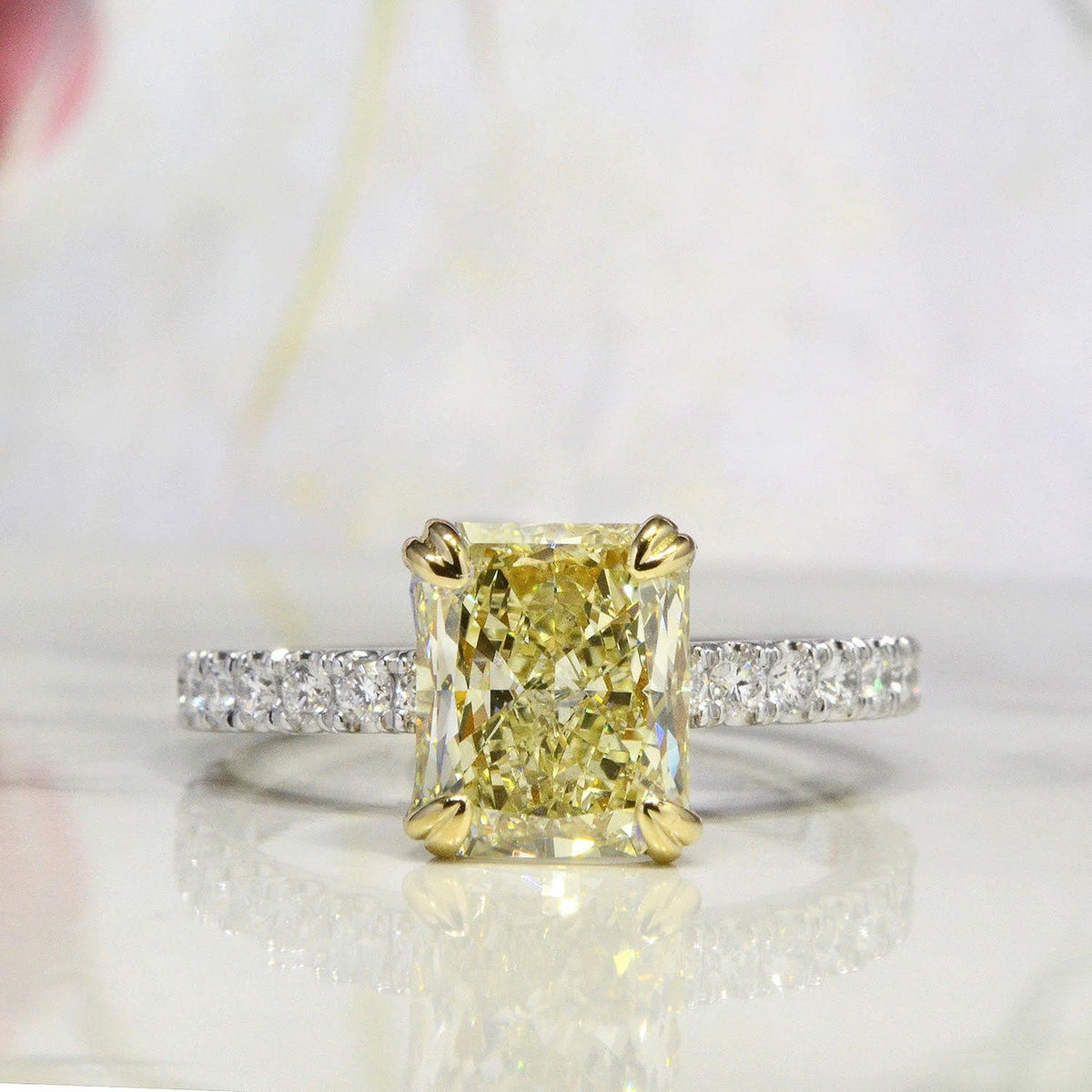 Yellow radiant cut engagement ring