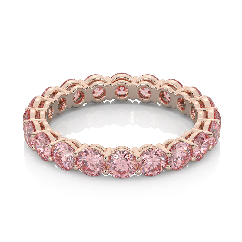 Fancy Intense Pink Round Cut Diamond Eternity Band in rose gold