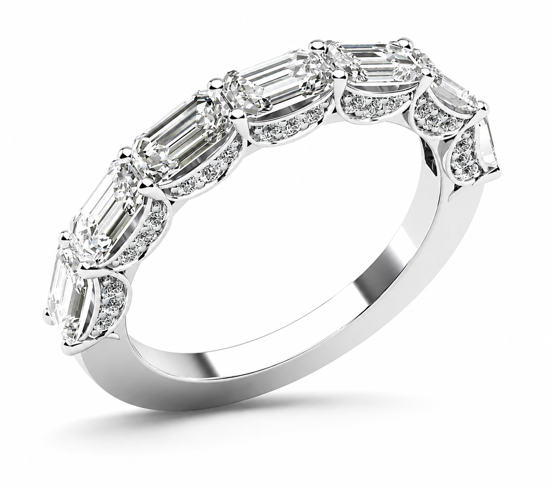 2.25 Ct. Emerald Cut Half Eternity East-West Ring with Pave F-G Color VS1 GIA Certified