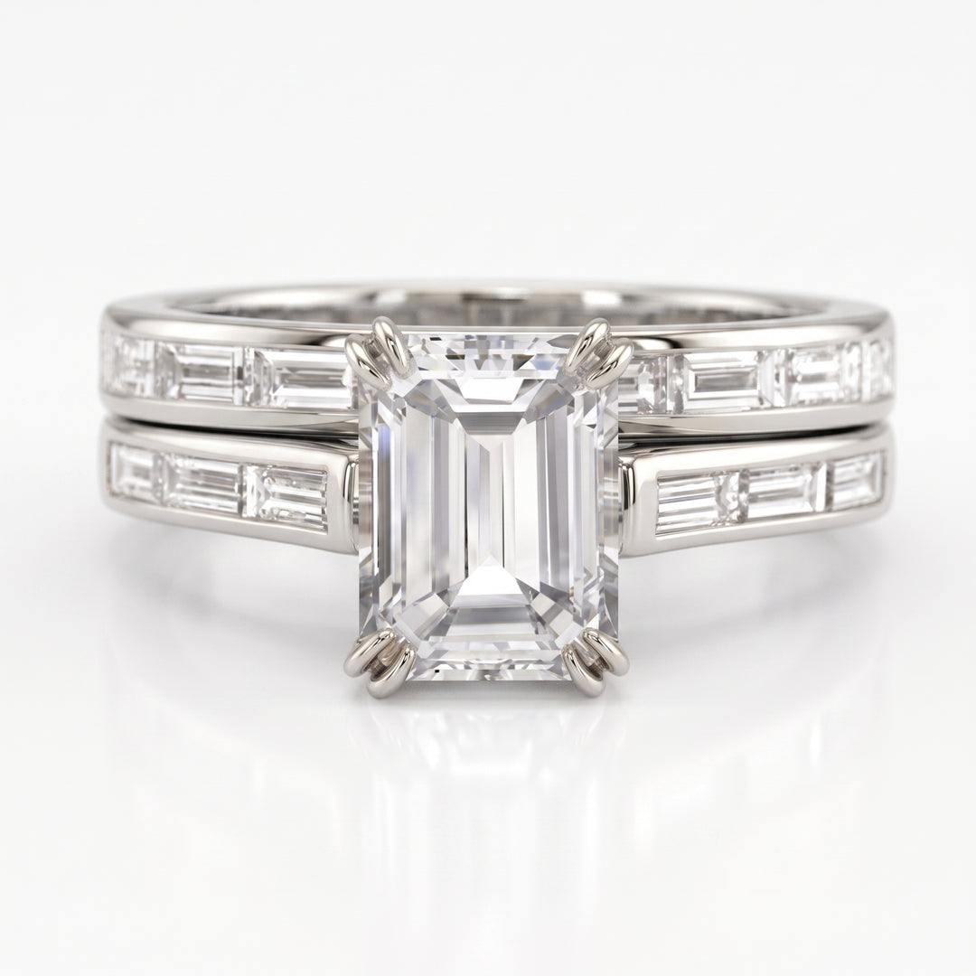 2.40 Ctw Baguettes & Emerald Cut Ring Set G Color VS1 GIA Certified