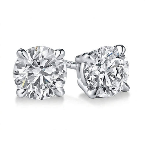 4 Carats Round Cut Diamond Stud Earrings H Color VS1 GIA Certified