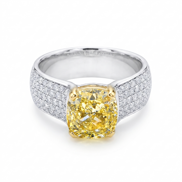 Cushion Fancy Yellow Wide Shank Pave Ring