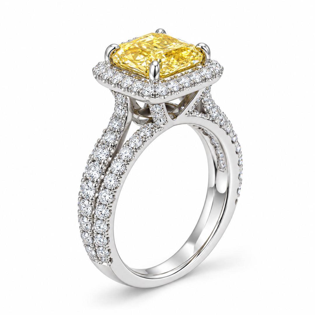 3.35 Ctw Canary Fancy Light Yellow Radiant Cut Engagement Ring VS2 GIA