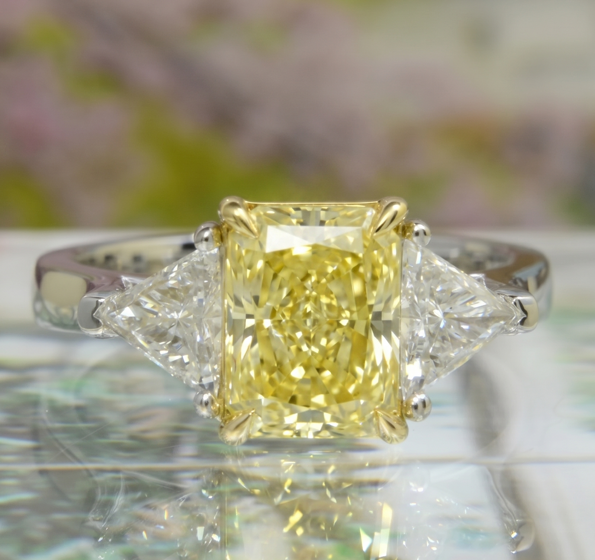 Yellow radiant canary elongated with trillions on the sides