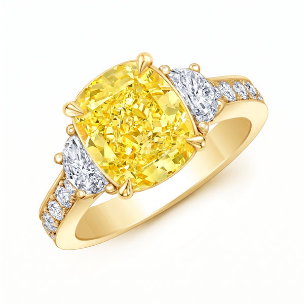 3.80 Ct Canary Fancy Intense Yellow Cushion Cut Diamond Ring VVS1 GIA Certified