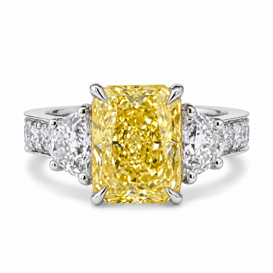 4.40 Ctw Canary Fancy Yellow Elongated Radiant Cut Diamond Ring VVS1 GIA Certified