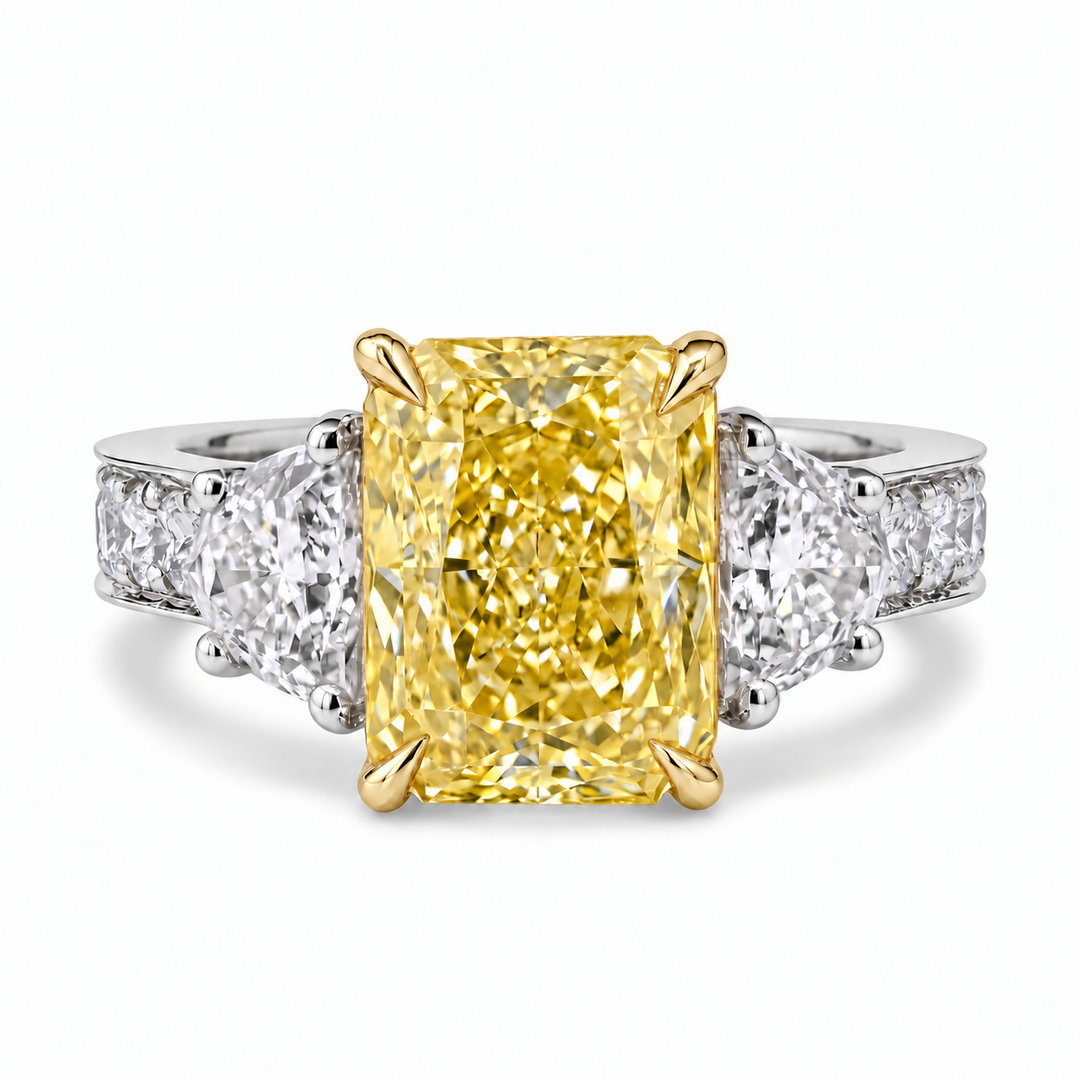 4.40 Ctw Canary Fancy Yellow Elongated Radiant Cut Diamond Ring VVS1 GIA Certified