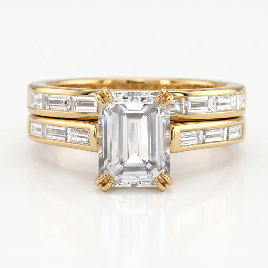 2.40 Ctw Baguettes & Emerald Cut Ring Set G Color VS1 GIA Certified