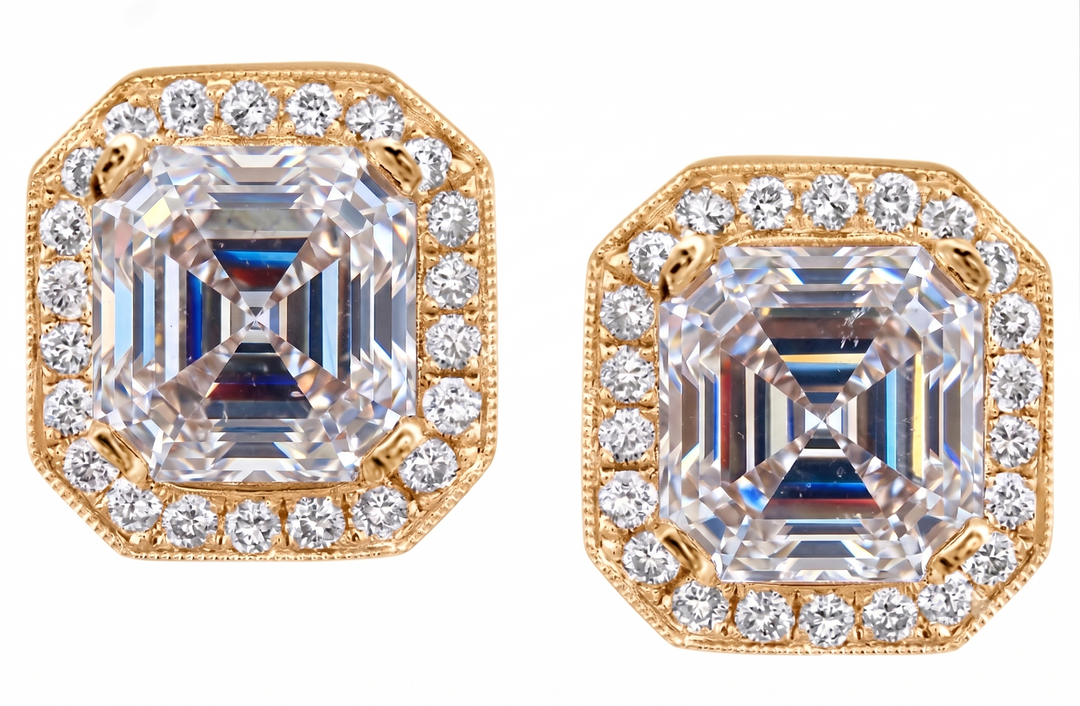 2.60 Ctw Asscher Cut Halo Diamond Earrings G Color VS1 GIA Certified
