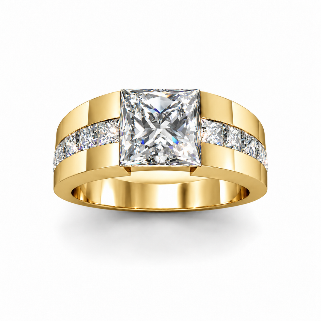 Lab Grown Men's Princess Cut Tension and Channel Set Ring IGI Certified