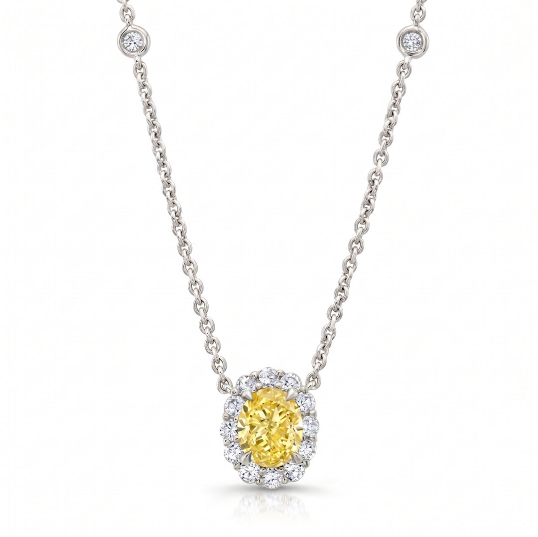 2.50 Ctw Halo Oval Fancy Light Yellow Diamond Necklace VS1 GIA Certified