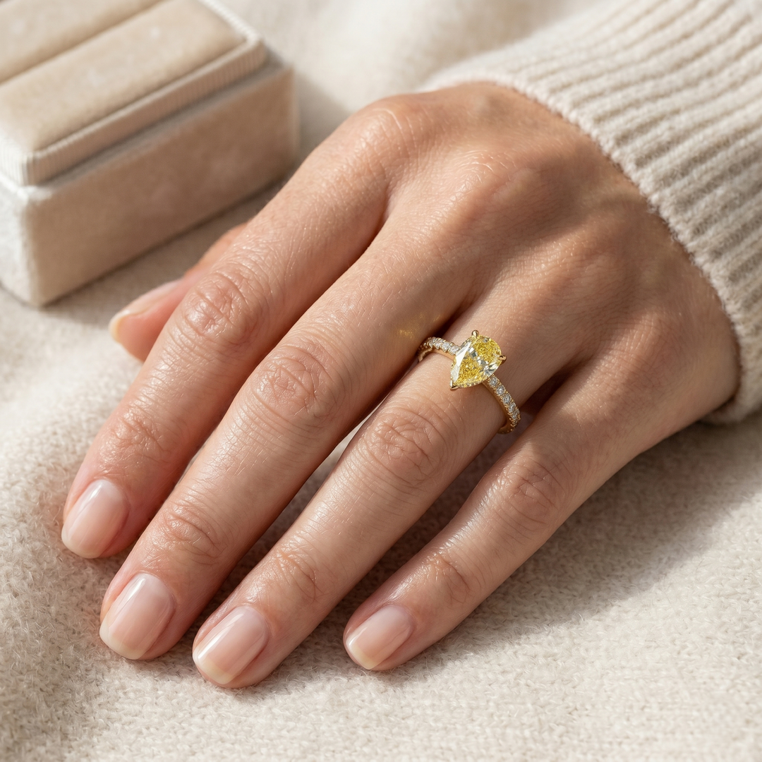 2.30 Ctw Hidden Halo Pear Cut Fancy Light Yellow Diamond Ring VS2 GIA