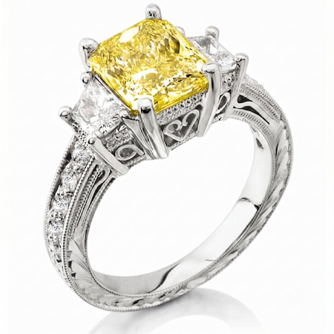 Elongated Canary Fancy Intense Yellow Radiant Cut Diamond Ring