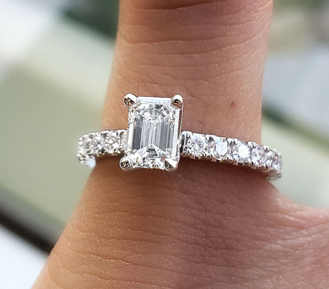 1.80 Ct. Emerald Cut Engagement Ring Set F Color VS1 GIA Certified