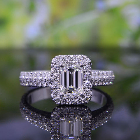 1.90 Ct. Emerald Cut Halo Engagement Ring G Color VVS2 GIA Certified