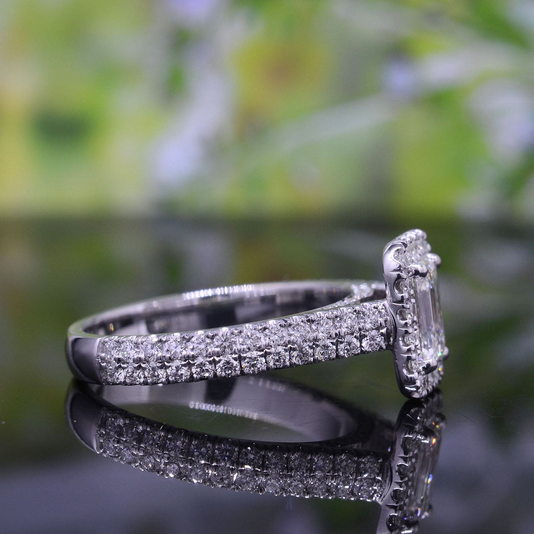 1.70 Ctw Emerald Cut Halo Diamond Ring D Color VS1 GIA Certified