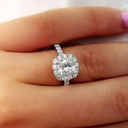 Cushion Cut Halo Engagement Ring on Hand