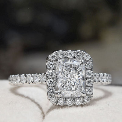 2.30 Ct. Halo Radiant Cut Diamond Engagement Ring Set Eternity F Color VVS1 GIA Certified
