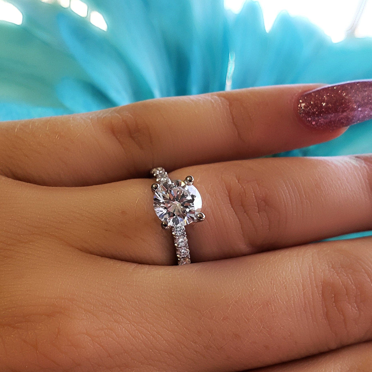 Euro shank engagement ring with accents