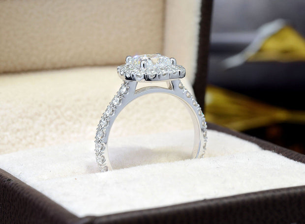 2.25 Ct Classic Cushion Halo Engagement Ring H Color VVS2 GIA Certified