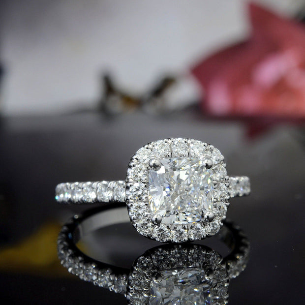 Cushion Cut Halo Engagement Ring 