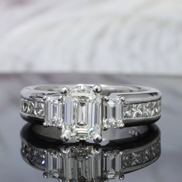 2.70 Ct. Emerald Cut 3 Stone Engagement Ring G Color VS1 GIA Certified