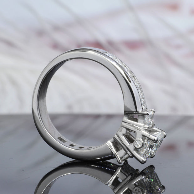 3.10 Ct. Emerald Cut Princess & Baguette Diamond Ring J Color VS1 GIA Certified