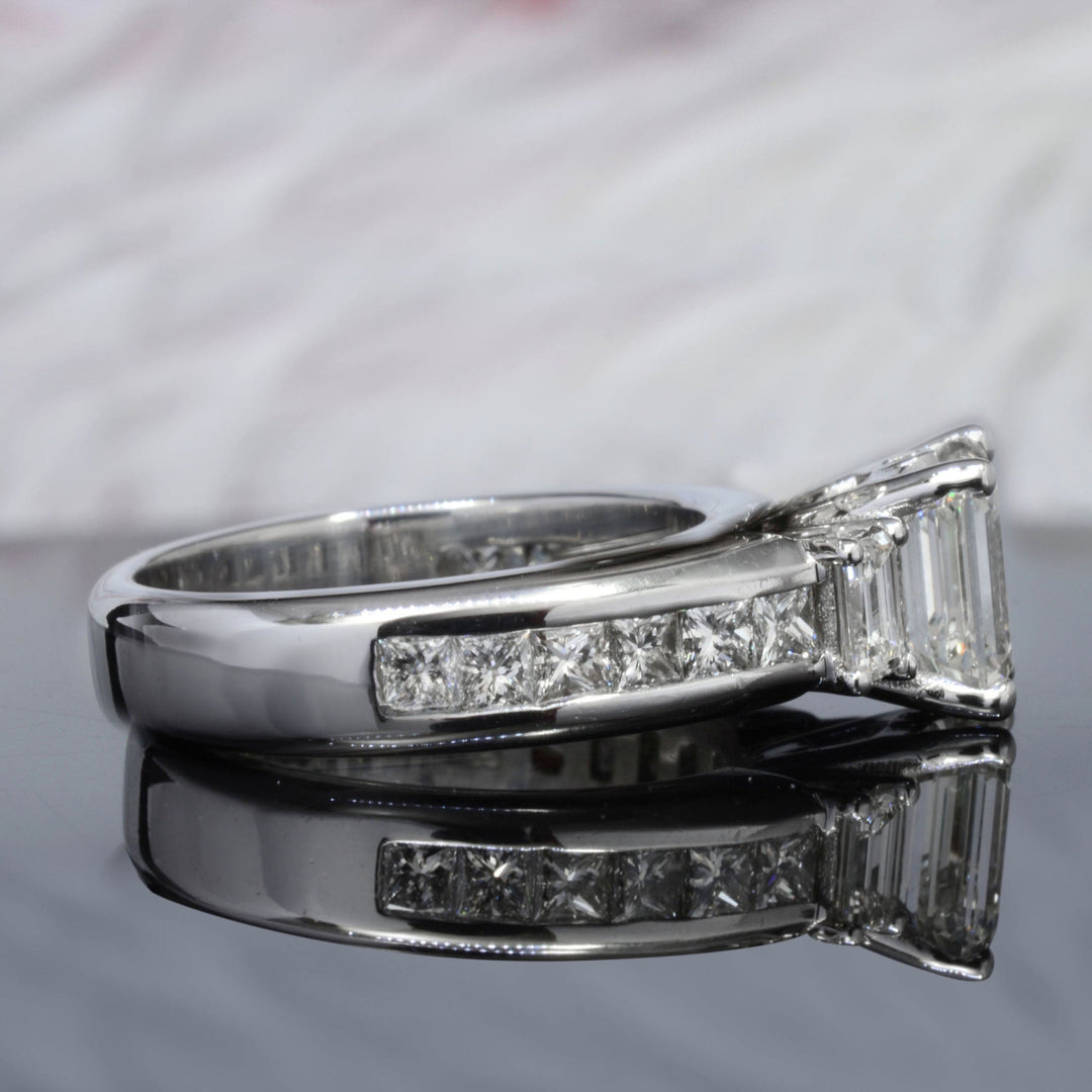2.50 Ctw Three-Stone Emerald Cut Engagement Ring Set I Color VS1 GIA certified