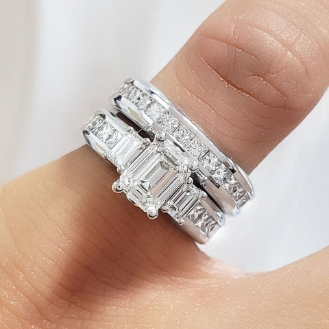 Emerald Cut Diamond Engagement Ring Set