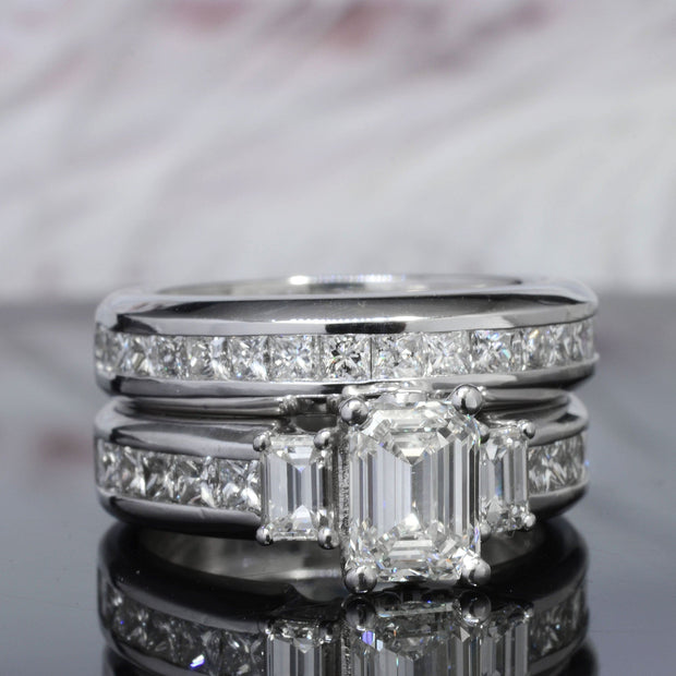 3.70 Ct. Emerald Cut Diamond Engagement Ring Set G Color VS1 GIA certified