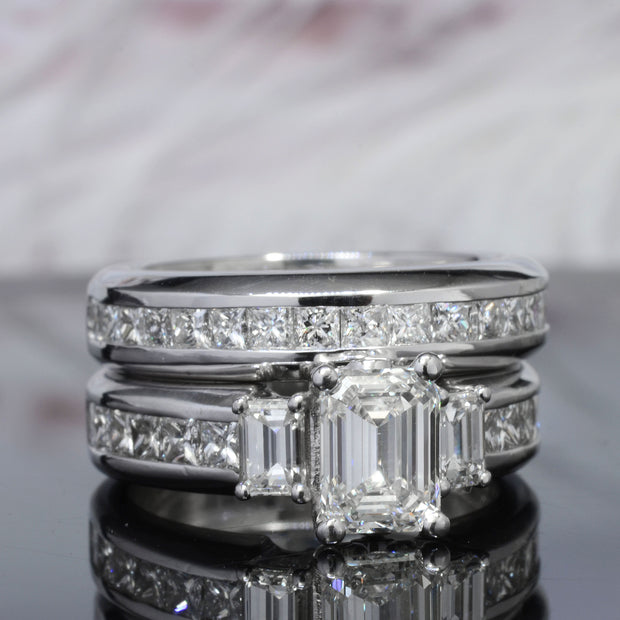 4.70 Ct. Emerald Cut 3 Stone Engagement Ring Set G Color VS1 GIA certified
