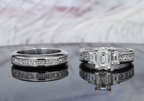 Emerald Cut Engagement Ring Set Separated