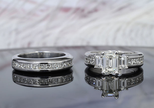 Emerald Cut Engagement Ring with matching band