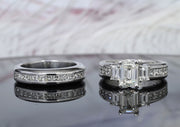 4.20 Ct. Emerald Cut 3Stone Engagement Ring Set G Color VS1 GIA Certified