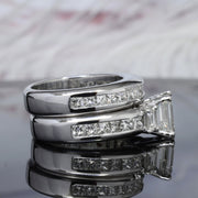 Emerald Cut Diamond Engagement Ring Set Side View