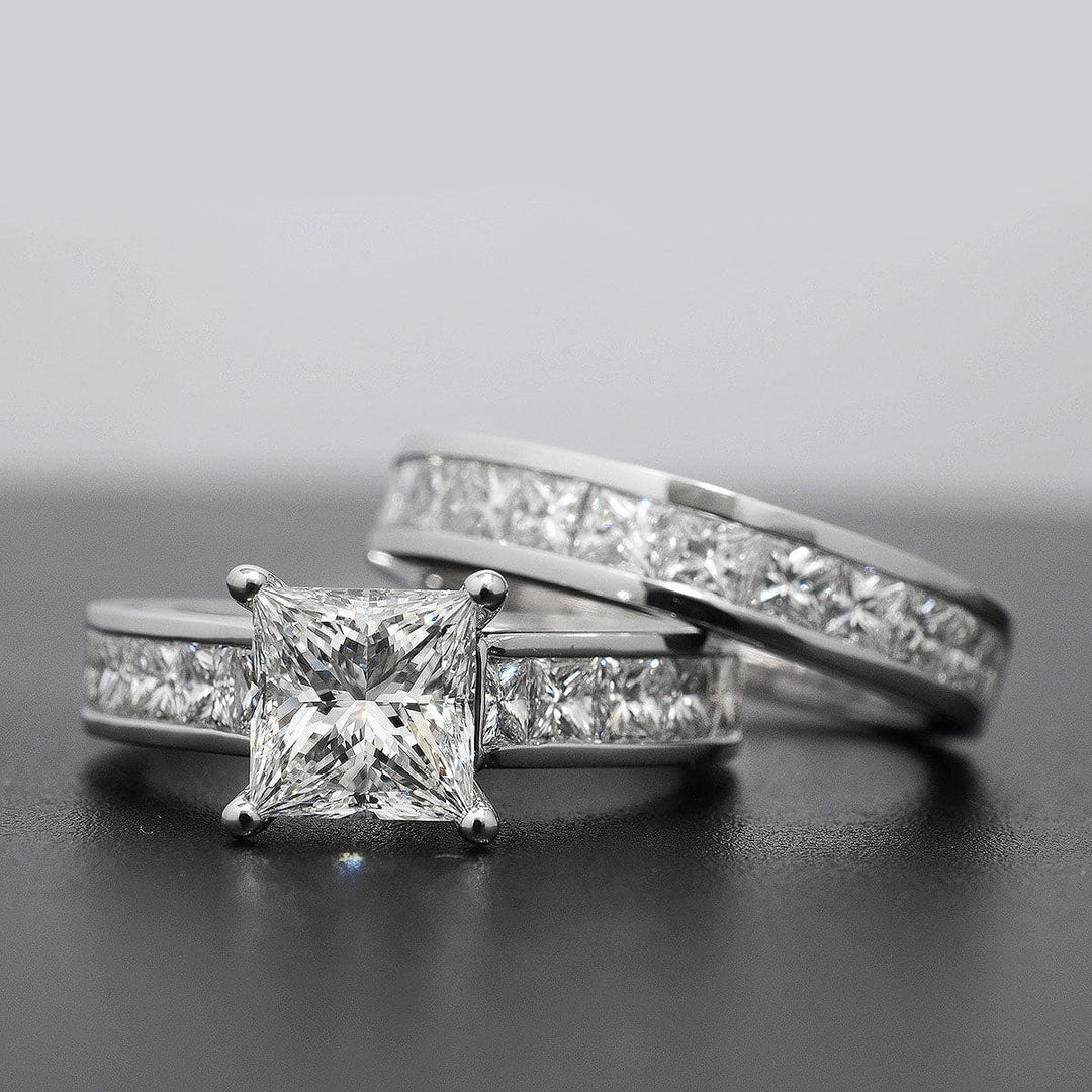 2.10 Ctw. Princess Cut Engagement Ring & Matching Band G Color VVS2 GIA Certified