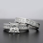 3.40 Ctw Princess Cut Engagement Ring & Matching Band I Color VS1 GIA Certified