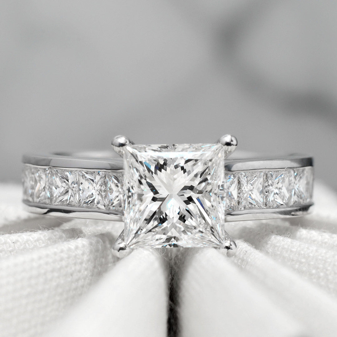 2.10 Ctw. Princess Cut Engagement Ring & Matching Band G Color VVS2 GIA Certified