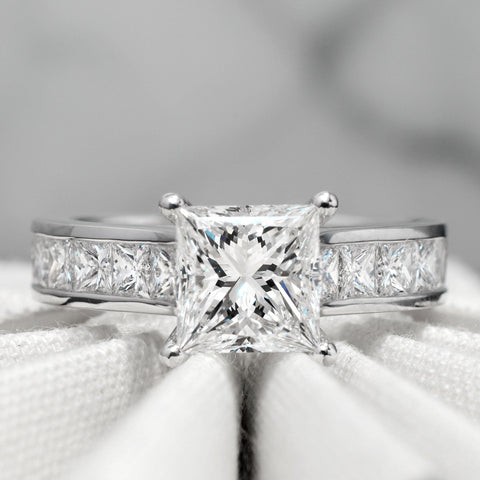 2.10 Ct. Princess Cut Engagement Ring with Wedding Band G Color VVS2 GIA Certified