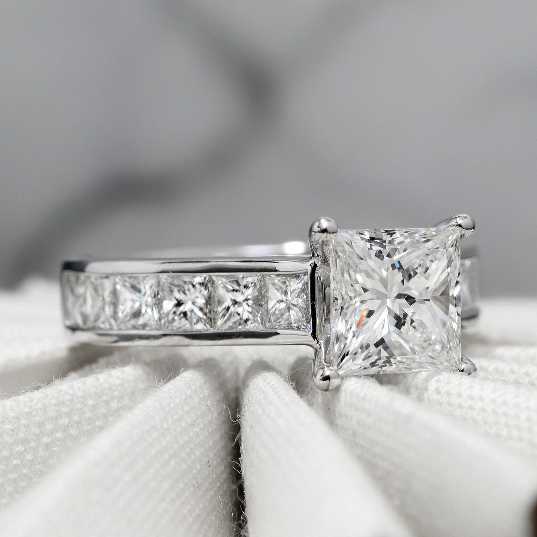 2.10 Ctw. Princess Cut Engagement Ring & Matching Band G Color VVS2 GIA Certified