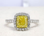 1.90 Ct. Canary Cushion Cut Fancy Yellow Halo Diamond Ring VVS2 GIA Certified