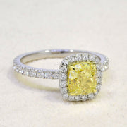 Canary Fancy Yellow Halo Cushion Cut Diamond Engagement Ring