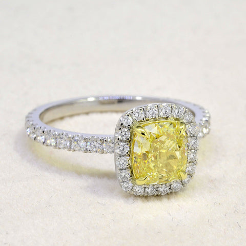 1.40 ct. Fancy Light Yellow Cushion Halo Engagement Ring VS1 GIA Certified