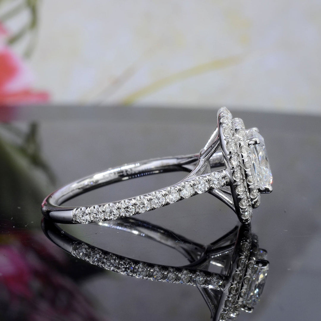Double Halo Cushion Cut Engagement Ring Side View